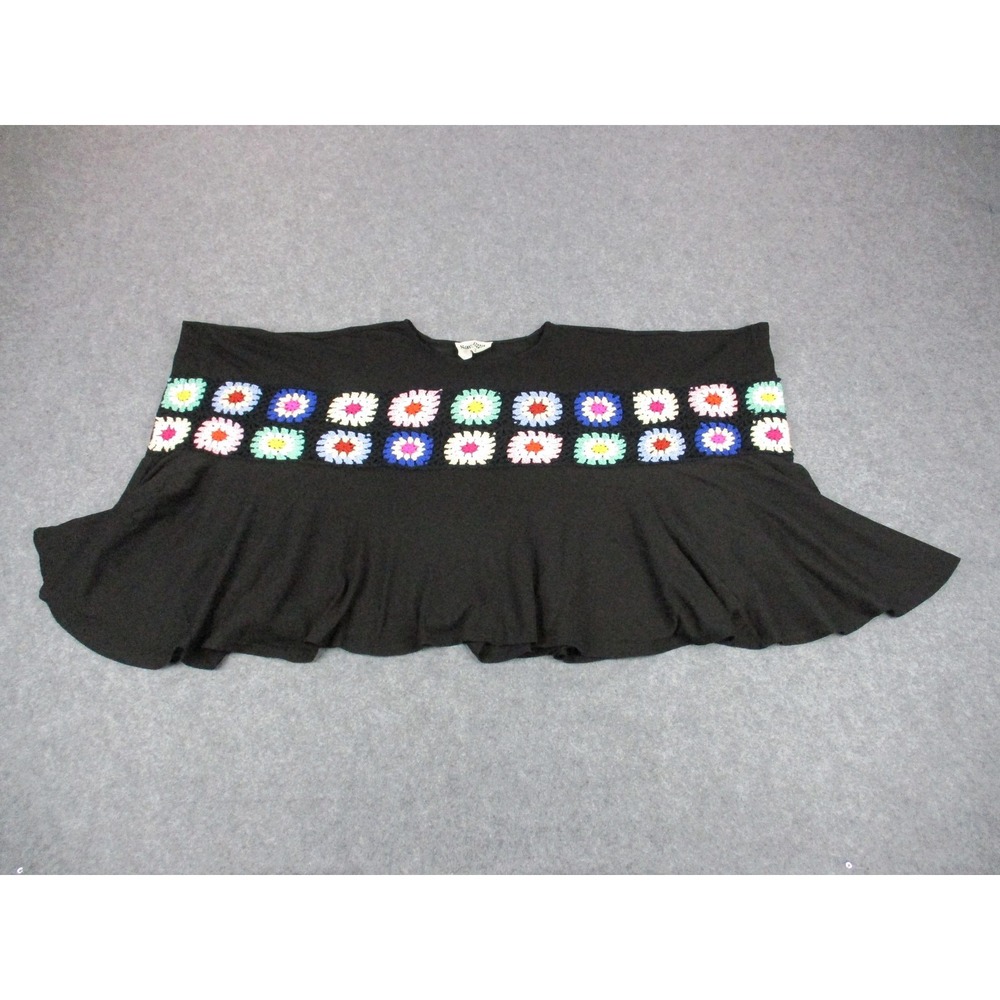 Savanna Jane Blouse Womens Small Black Cropped Floral Crochet Ruffle Cape Top